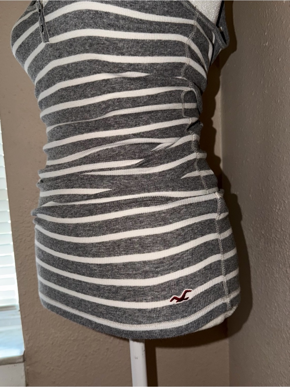 Vintage Y2K Hollister 2000s Striped Henley Tank Top - Picture 4 of 8